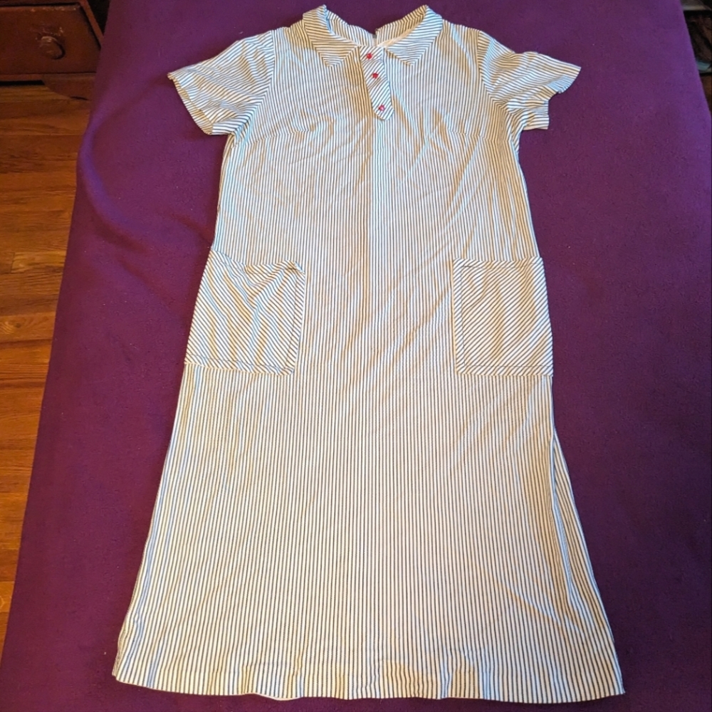 Vintage 60s Black and White Shift Dress w/ Red Buttons